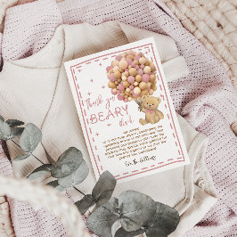 Moderne Bärenballons warten frühzeitig Pink Baby D Dankeskarte