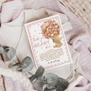 Moderne Bärenballons warten frühzeitig Pink Baby D Dankeskarte