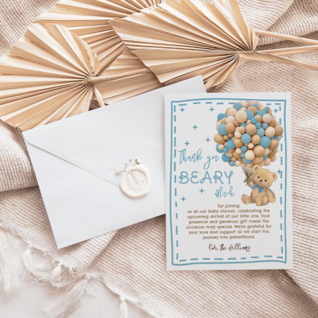 Moderne Bärenblasen warten frühzeitig auf blaue Ba Dankeskarte (Von Creator hochgeladen)