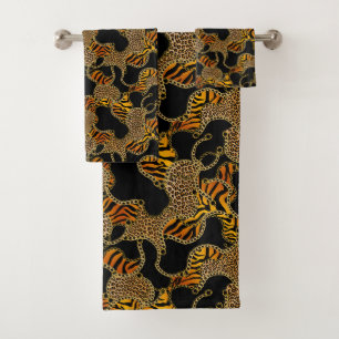 Moderne Barock Glamour-Tierprint mit Ketten Badhandtuch Set