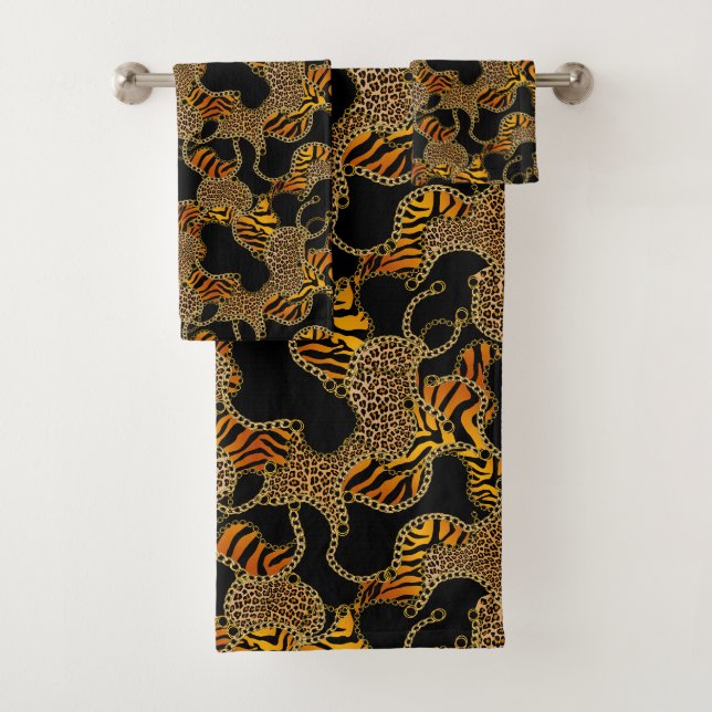 Moderne Barock Glamour-Tierprint mit Ketten Badhandtuch Set (Insitu)