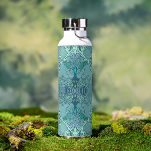 Moderne Barockmuster in Blau und Grün Trinkflasche