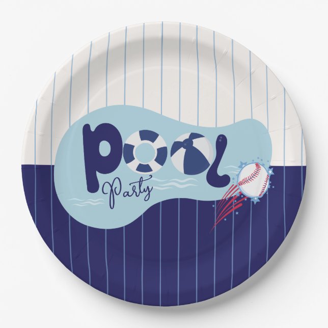 Moderne Baseball-Pool-Geburtstagsfeier  Pappteller (Vorderseite)
