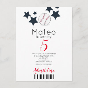 Moderne Baseballmuster-Ticket-Style-Party    Postkarte