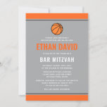 Moderne Basketball-Bar mitzvah in Grau und Orange Einladung<br><div class="desc">Moderne,  Basketball-thematische Bar mitzvah Einladungen mit orangefarbenen Rändern. Hellgrau hinten mit Star of David. Alle Farben sind im Designwerkzeug editierbar</div>