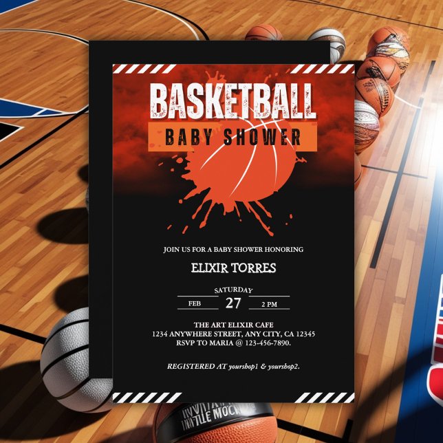 Moderne Basketball Orange Ball Baby Dusche Einladung (Von Creator hochgeladen)