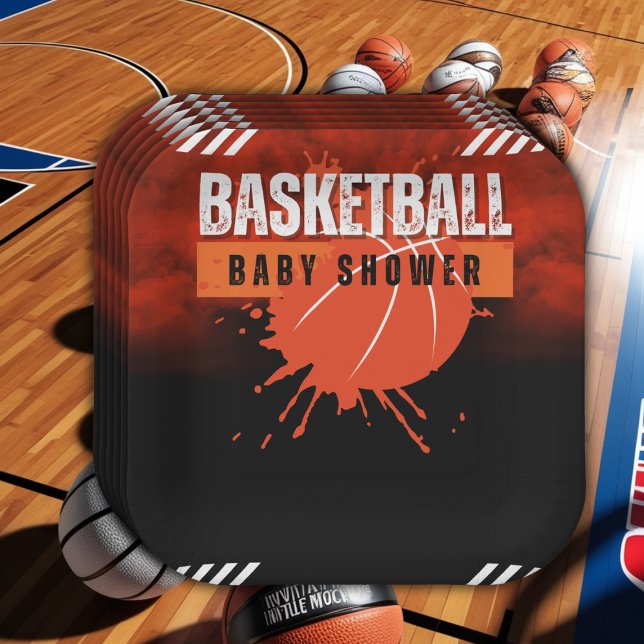 Moderne Basketball Orange Ball Baby Dusche Pappteller (Von Creator hochgeladen)