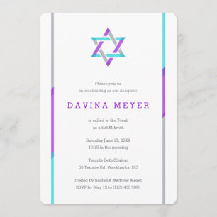 Moderne Bat Mitzvah Einladungen   LILA + AQUAMARIN