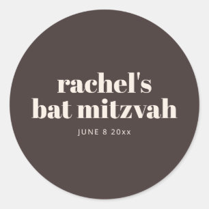 Moderne Bat Mitzvah Herbst Braun Personalisiert Runder Aufkleber