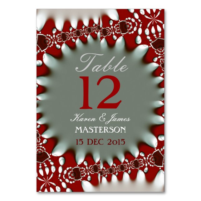 Moderne Batik Red+White Wedding Tischnummer Card (Vorderseite)