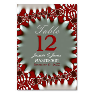 Moderne Batik Rot+Weiße Hochzeit Tischnummernkarte Tischnummer