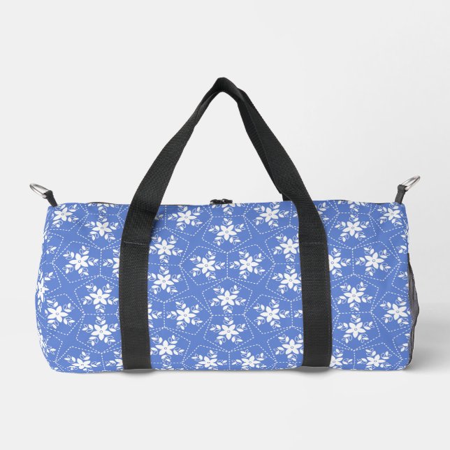 Moderne Batikmuster Weiße Jasmin-Blume Duffle Bag (Vorderseite)