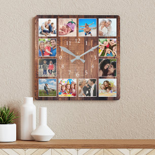 Moderne Bauernfamilie Foto Collage Quadratische Wanduhr