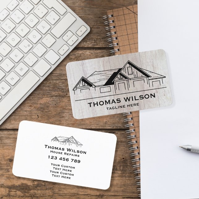 Moderne Bauhandyman-Zimmerwerkzeuge Holz Visitenkarte (Von Creator hochgeladen)