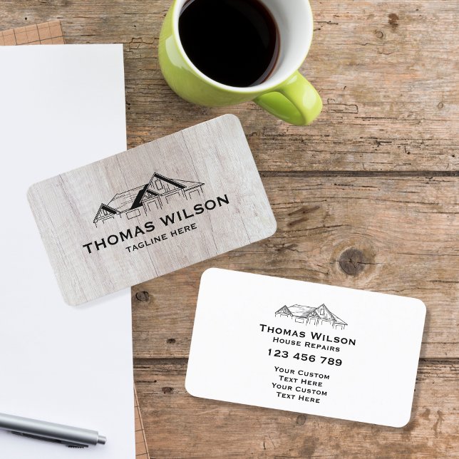 Moderne Bauhandyman-Zimmerwerkzeuge Holz Visitenkarte (Von Creator hochgeladen)