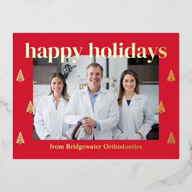 Moderne Bäume FOIL Business Holiday Postcard Folie Einladungspostkarte (Vorderseite)