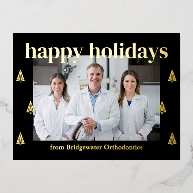 Moderne Bäume FOIL Business Holiday Postcard Folie Einladungspostkarte (Vorderseite)