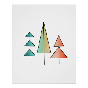 Moderne Bäume im Mid-Century-Stil mit Regenbogen-D Poster