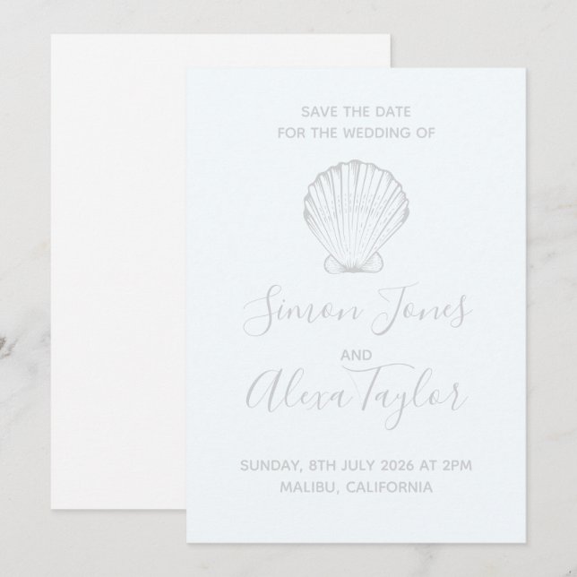Moderne Beach Hochzeit in Urlaubsort Save the Date (Vorne/Hinten)