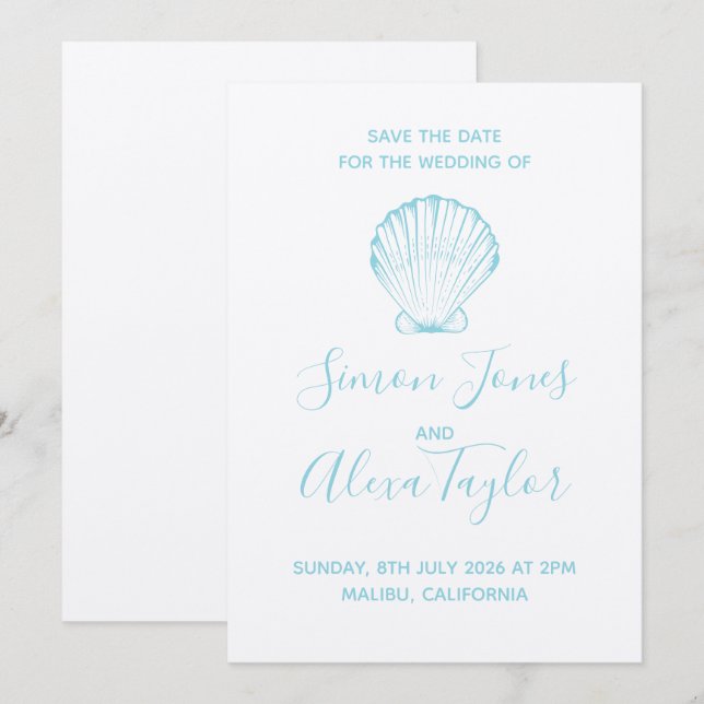 Moderne Beach Hochzeit in Urlaubsort Save the Date (Vorne/Hinten)
