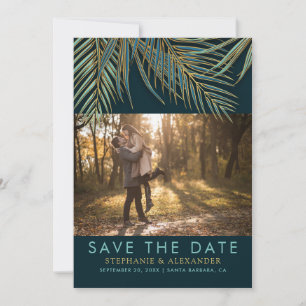 Moderne Beach Palm Gold Aquamarine grüne tropische Save The Date