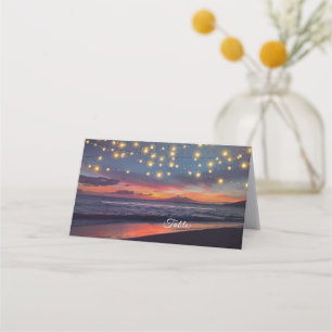 Moderne Beach String Lights Sommerhochzeit Platzkarte
