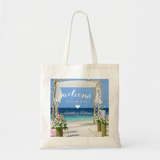 Moderne Beach Summer Wedding Willkommensgeist Tragetasche (Vorne)