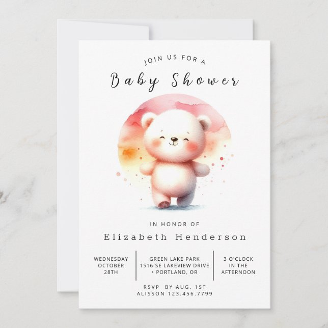 Moderne Bear Baby Dusche Einladung (Vorderseite)