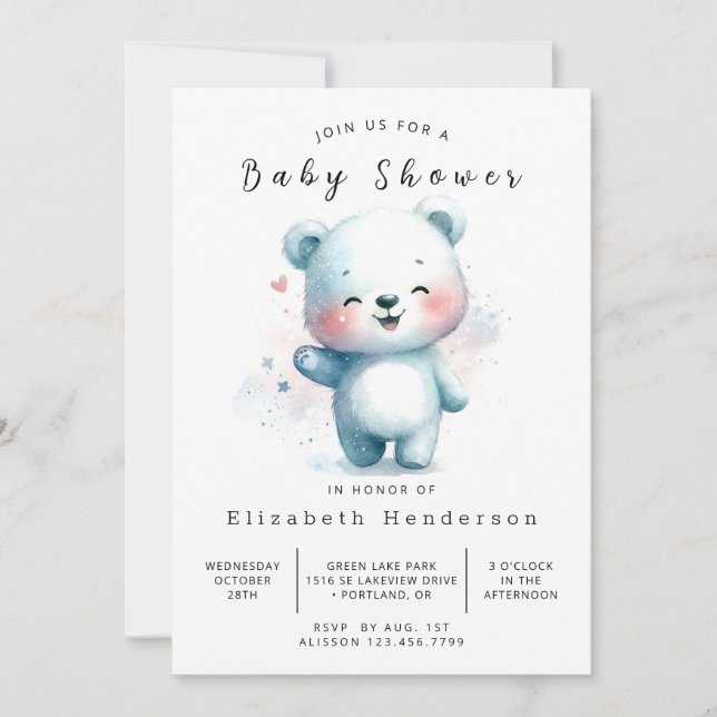 Moderne Bear Baby Dusche Einladung (Vorderseite)