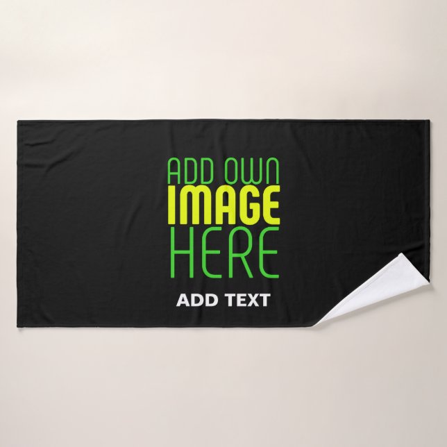 MODERNE BEARBEITBARE EINFACHE SCHWARZE BILD-TEXT-V BADEHANDTUCH (Badehandtuch)