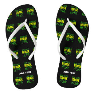 MODERNE BEARBEITBARE EINFACHE SCHWARZE BILD-TEXT-V FLIP FLOPS