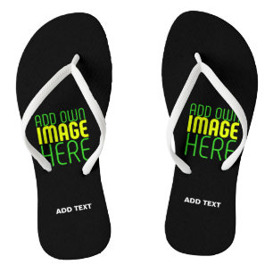 MODERNE BEARBEITBARE EINFACHE SCHWARZE BILD-TEXT-V FLIP FLOPS