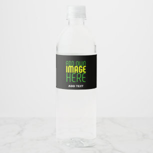 MODERNE BEARBEITBARE EINFACHE SCHWARZE BILD-TEXT-V WASSERFLASCHENETIKETT