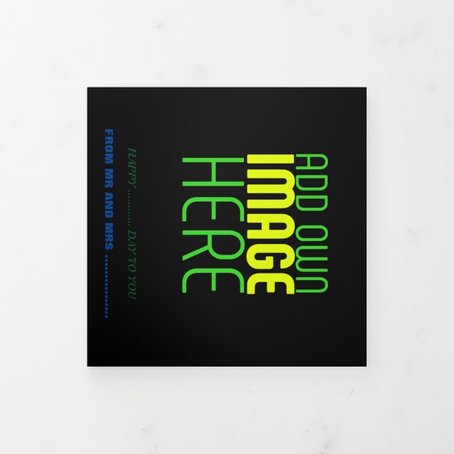 MODERNE BEARBEITBARE, EINFACHE TEMPLATE FÜR SCHWAR DREIFACH GEFALTETE KARTE (Cover)