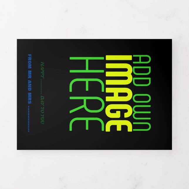 MODERNE BEARBEITBARE, EINFACHE TEMPLATE FÜR SCHWAR DREIFACH GEFALTETE KARTE (Cover)