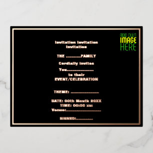 MODERNE BEARBEITBARE, EINFACHE TEMPLATE FÜR SCHWAR FOLIE EINLADUNGSPOSTKARTE