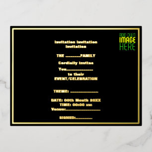 MODERNE BEARBEITBARE, EINFACHE TEMPLATE FÜR SCHWAR FOLIE EINLADUNGSPOSTKARTE