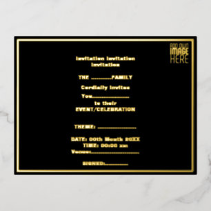 MODERNE BEARBEITBARE, EINFACHE TEMPLATE FÜR SCHWAR FOLIE EINLADUNGSPOSTKARTE
