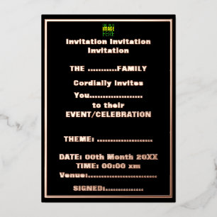MODERNE BEARBEITBARE, EINFACHE TEMPLATE FÜR SCHWAR FOLIENEINLADUNG