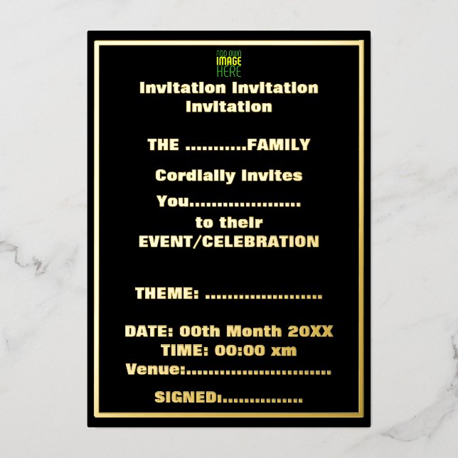 MODERNE BEARBEITBARE, EINFACHE TEMPLATE FÜR SCHWAR FOLIENEINLADUNG (Vorderseite)