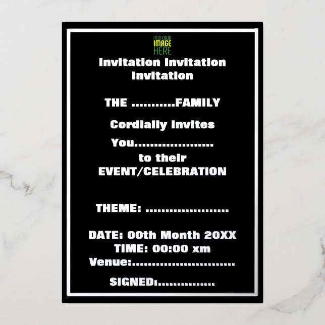 MODERNE BEARBEITBARE, EINFACHE TEMPLATE FÜR SCHWAR FOLIENEINLADUNG (Vorderseite)