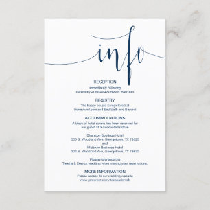 Moderne bearbeitbare Hochzeitdetails, Navy Blue Sc Begleitkarte