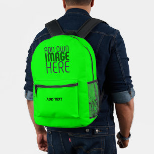 MODERNE BEARBEITBARE NEONGRÜNE BILD-TEXT-VORLAGE BEDRUCKTER RUCKSACK
