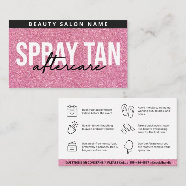 Moderne bearbeitbare Sif Spray Tan Aftercare Card Visitenkarte (Vorne/Hinten)