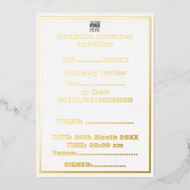 MODERNE BEARBEITUNGSFÄHIGE, EINFACHE WEISSE BILDTE FOLIENEINLADUNG (Vorderseite)