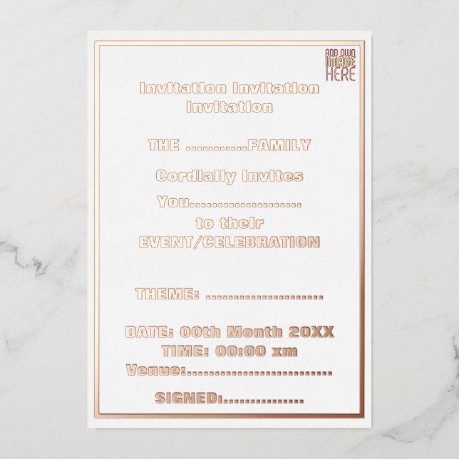 MODERNE BEARBEITUNGSFÄHIGE, EINFACHE WEISSE BILDTE FOLIENEINLADUNG (Vorderseite)