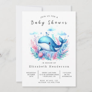 Moderne bearbeitungsfähige Whale Baby-Dusche Einladung
