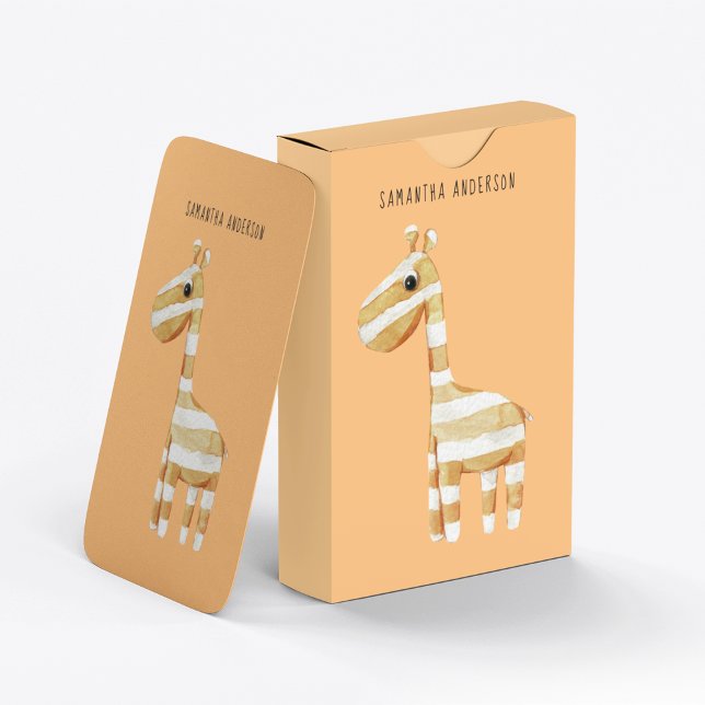 Moderne Beauty Orange Giraffe mit Namen Spielkarten (Von Creator hochgeladen)