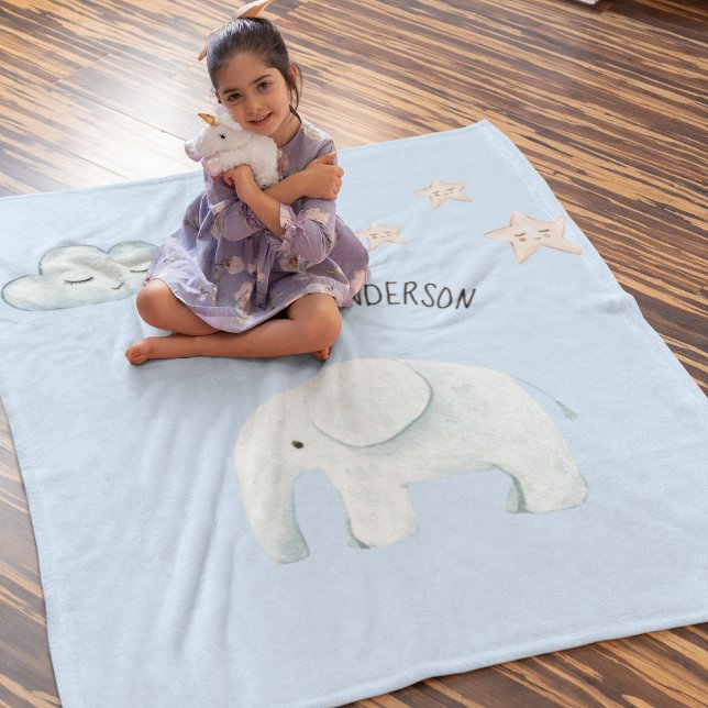 Moderne Beauty Pastel Blau Elefant & Sterne Kind Fleecedecke (Von Creator hochgeladen)