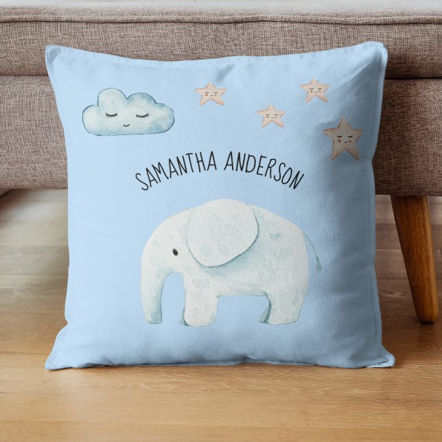 Moderne Beauty Pastel Blau Elefant & Sterne Kind Kissen (Von Creator hochgeladen)